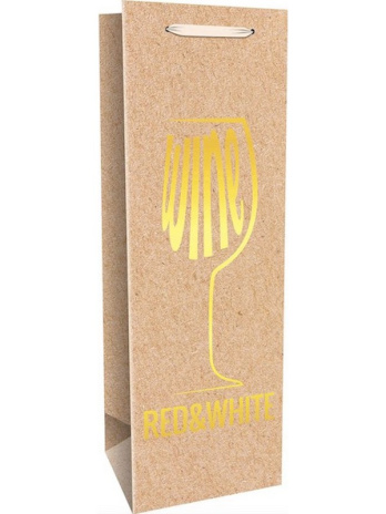 Пакет подар.из крафт-бум. с тисн.фольг.12.5х36.5х9см(craft Bottle)зол.бокал с надписью