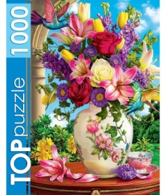TOPpuzzle. Пазлы 1000 элементов. Летний букет и колибри