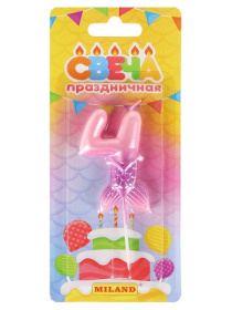 Свеча для торта Русалка, розовая Цифра 4