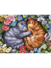 Алмазн. мозаика 22х32 c подр., с полн. заполн. (класс.),30цв.  Два котика в цветах