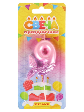 Свеча для торта Русалка, розовая Цифра 9