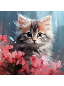 Холст с красками по номерам "Малыши" Котенок. 30*30 см (20 цв.)