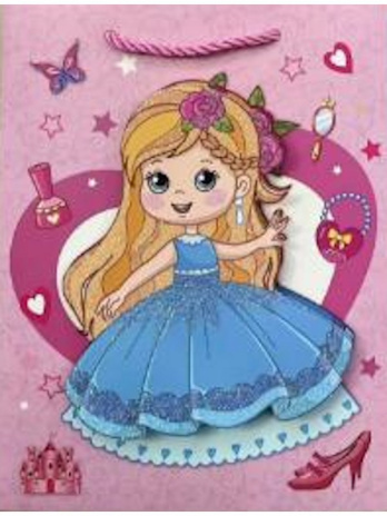 Dream Cards Пакет подарочный мат.лам,глиттер,3Dэл. 18х23х10см(М), Принцесса в платье
