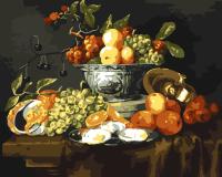 Картина по номерам холст на подрамнике 40*50см "Натюрморт с фруктами, чашей и устрицами"