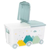Ящик для игрушек на колесах с декором "Горы" 66,5 л, цвет: светло-голубой