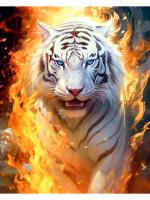 Алмаз. мозаика (клас.) 40х50 см, с подр.,с частичн. заполн. (30цв) Белый тигр в огне