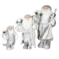 Дед Мороз Maxitoys в Длинной Серебряной Шубке с Посохом и Подарками, 45 см