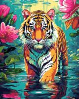 Картина по номерам на картоне 40*50 см "Тигр в тропиках"
