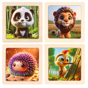 Деревянная игрушка. Пазл-рамка "Милые животные" (10x10 см, 4 шт. в наборе) Деревянная игрушка. Пазл-рамка "Милые животные" (10x10 см, 4 шт. в наборе)