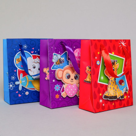 Пакет подарочный 18х23х8 см лам.матовый (12 шт в наборе) глиттер, 3D Детский Пакет подарочный 18х23х8 см лам.матовый (12 шт в наборе) глиттер, 3D Детский