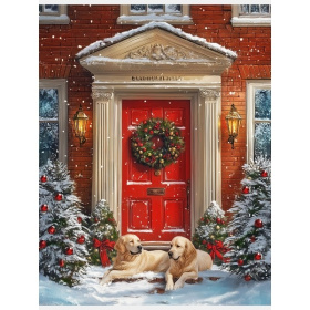 Холст с красками 17х22 см по номерам в коробке (14цв.) Два ретривера на крыльце, Холст с красками 17х22 см по номерам в коробке (14цв.) Два ретривера на крыльце,