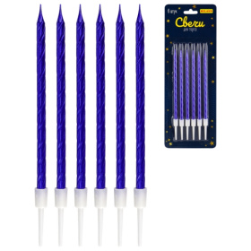 Свечи для торта на подставках "Веселье", 0.4*10,5 + 3см, 6шт, синие Свечи для торта на подставках "Веселье", 0.4*10,5 + 3см, 6шт, синие