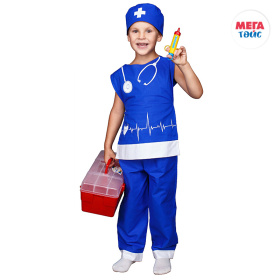 Набор МЕДИК 7 пред.: штаны, накидка, колпак, стетоскоп, очки, шприц, градусник (10шт) Набор МЕДИК 7 пред.: штаны, накидка, колпак, стетоскоп, очки, шприц, градусник (10шт)