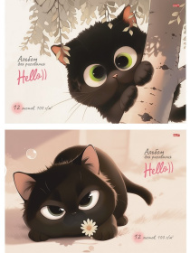 Альбом для рисования А4 12л. ОЗОРНОЙ ЧЁРНЫЙ КОТ - 1 скрепка, 2диз в сп Альбом для рисования А4 12л. ОЗОРНОЙ ЧЁРНЫЙ КОТ - 1 скрепка, 2диз в сп