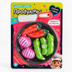 Набор "Продукты" для резки на липучках, поднос, ножик Набор "Продукты" для резки на липучках, поднос, ножик