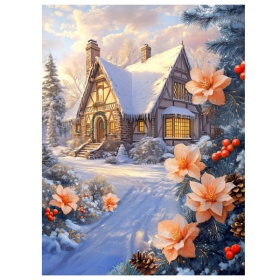 Холст с красками 30х40 см по номерам в коробке (30цв.) Красивый зимний дом, Холст с красками 30х40 см по номерам в коробке (30цв.) Красивый зимний дом,