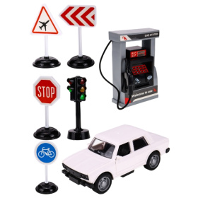 Машинка инерционная в наборе (13,5*6,5*6 см,светофор, дор. знаки, заправка, белый) Машинка инерционная в наборе (13,5*6,5*6 см,светофор, дор. знаки, заправка, белый)