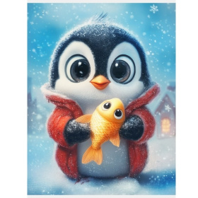 Холст с красками 17х22 см по номерам в коробке (14цв.) Снежный пингвинёнок, Холст с красками 17х22 см по номерам в коробке (14цв.) Снежный пингвинёнок,