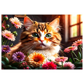 Алмаз мозаика (квадрат.) 17х22 см,с подр.,с полн.заполн.(20цв) Портрет котика в цветах Алмаз мозаика (квадрат.) 17х22 см,с подр.,с полн.заполн.(20цв) Портрет котика в цветах