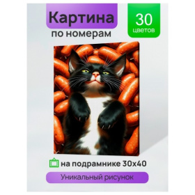 Холст с красками 30x40 см по номерам (в коробке) (30 цв.) Довольный кот в сосисках Холст с красками 30x40 см по номерам (в коробке) (30 цв.) Довольный кот в сосисках