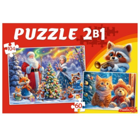 Пазлы 2 в 1. 60 и 104 элемента. Новогодний вечер, Пазлы 2 в 1. 60 и 104 элемента. Новогодний вечер,