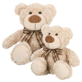 Мишка кремовый с коричневой ленточкой в клетку, 25 см Мишка кремовый с коричневой ленточкой в клетку, 25 см