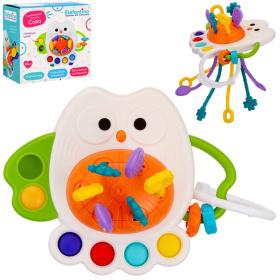 Развивающий игровой центр Сова "Elefantino", 6 резиночек с уникальной текстурой, подвижные детали Развивающий игровой центр Сова "Elefantino", 6 резиночек с уникальной текстурой, подвижные детали
