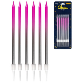 Свечи для торта на подставках "Яркий праздник", 0.4*10,5 + 3см, 6шт, розово-серебристые, на блистере Свечи для торта на подставках "Яркий праздник", 0.4*10,5 + 3см, 6шт, розово-серебристые, на блистере