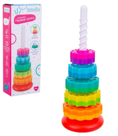 Пирамидка "Elefantino", размер 35*13 см, яркие цвета, колечки закручиваются Пирамидка "Elefantino", размер 35*13 см, яркие цвета, колечки закручиваются