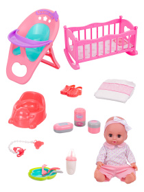Набор Girl's Club "Маленькая мама", в комплекте: пупс 30 см, кроватка, стульчик, аксессуары Набор Girl's Club "Маленькая мама", в комплекте: пупс 30 см, кроватка, стульчик, аксессуары
