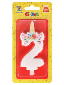 Свеча для торта Единорог с цветочным венком. , цифра 2 Свеча для торта Единорог с цветочным венком. , цифра 2