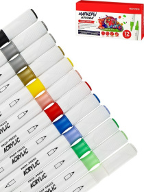 Акриловые маркеры двуст., набор 12 шт 1 белый цв., 2 металлик цв. Акриловые маркеры двуст., набор 12 шт 1 белый цв., 2 металлик цв.