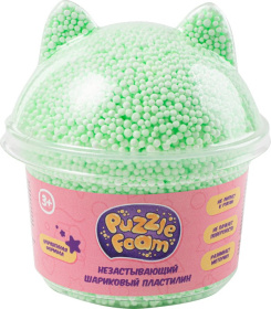 Шариковый пластилин, модели Puzzle Foam с фигурной крышкой котик, банка